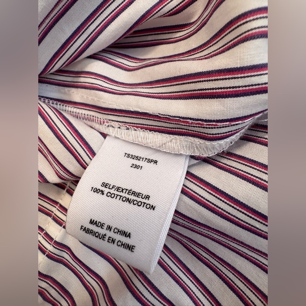 DEREK LAM 10 CROSBY Pei Striped Cotton Mini Shirtdress Color: RED MULTI 2 - Picture 10 of 12